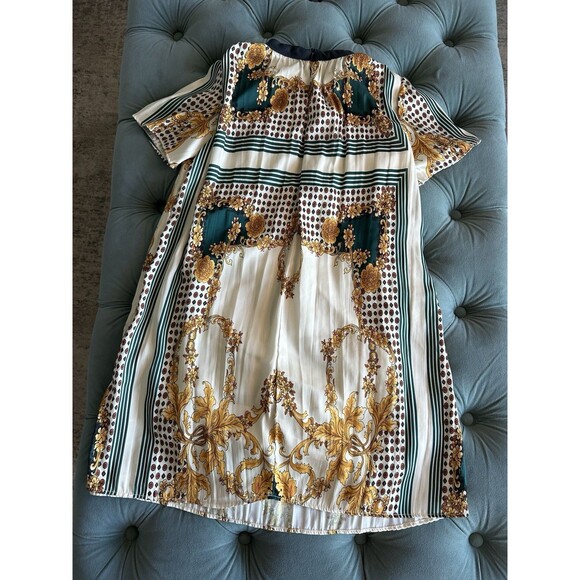 Zara Kids sachie Hankerchief Dress Girls sz 11 - 12 Green Gold Ivory Classic - Picture 3 of 5